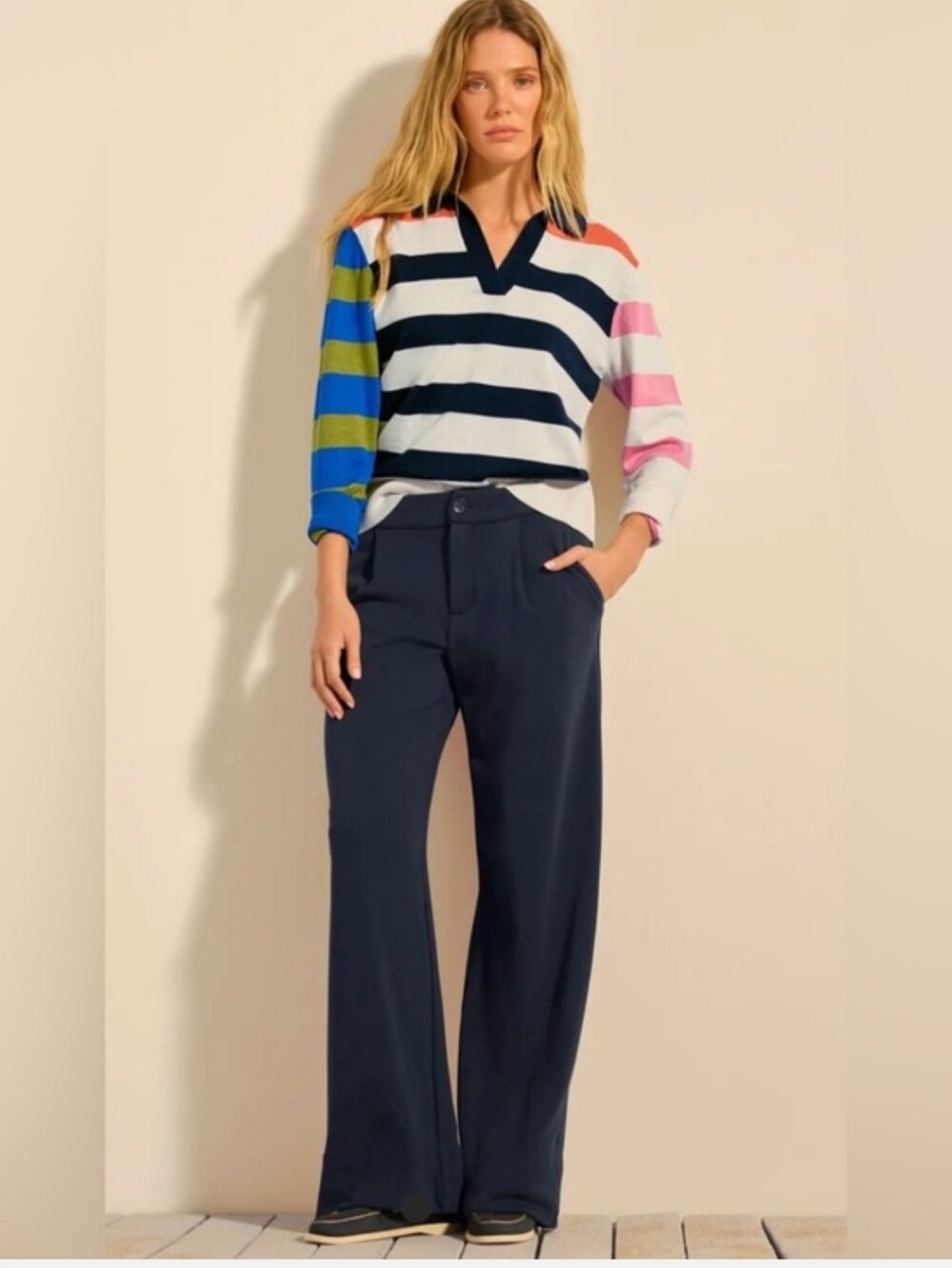 CAbi Blake Trouser Wide Leg Navy French Terry Women's Size Small